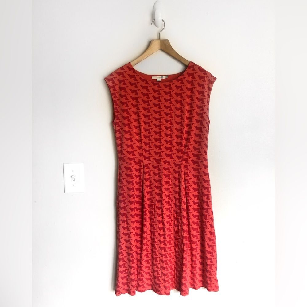 Boden Ledbury Red Dove Print Knee Length Sleeveless Dress US 10 - Picture 2 of 6